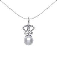 Jewelco London Women's Silver CZ Pearl Butterfly Charm Necklace 9mm 18 inch - GVP363 in White