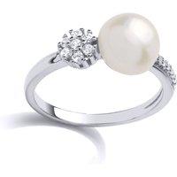 Jewelco London Women's Silver CZ Pearl Full Moon Cluster Dress Ring 9mm | Size: P