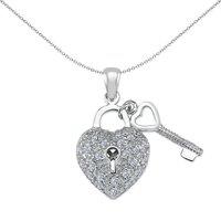Jewelco London Women's Sterling Silver CZ Key & Love Heart Padlock Charm Pendant - APD164 in White
