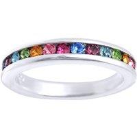 Jewelco London Women's Sterling Silver Multi Colour CZ Rainbow Full Eternity Ring 3.5mm | Size: Medium