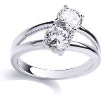 Jewelco London Women's Silver CZ Split Shoulder Double Solitaire Engagement Ring | Size: P