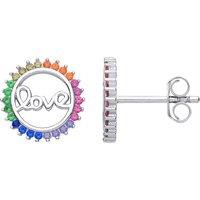Jewelco London Women's Silver Rainbow CZ Coral Rainbow Fizzy Love Circle Stud Earrings