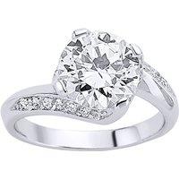 Jewelco London Women's Silver CZ Crossover Twist Solitaire Engagement Ring | Size: R