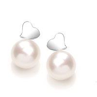 Jewelco London Women's Silver Pearl Full Moon Love Heart Drop Earrings 9mm