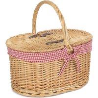 Red Hamper Wicker Red Check Lining Oval Picnic Basket