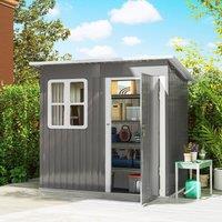 OUTSUNNY 7 x 4ft Galvanised Steel Garden Shed with Foundation Kit, Grey in Dark Grey