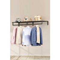 Living and Home Metal Wall Mounted Clothes Rack with Top Shelf, Hanging Rod Display Shelf Garment Rack in Black