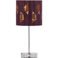 First Choice Lighting Chrome Stick Table Lamp with Burgundy Fern Cut Out Shade in Silver