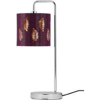 First Choice Lighting Chrome Arched Table Lamp with Burgundy Fern Cut Out Shade in Silver