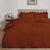 OHS Cable Knit Fleece Duvet Cover Set Warm Reversible Bedding in Burnt Orange | Size: Double