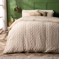 OHS Cable Knit Fleece Duvet Cover Set Warm Reversible Bedding in Natural | Size: Double