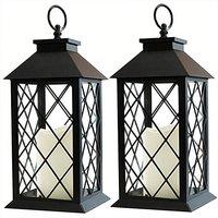 Bright Zeal 2 Pcs Decorative Candle Lanterns, 13.5" Christmas Decorations in Black