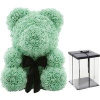 Living and Home Artificial Rose Teddy Bear with Gift Box in Light Green