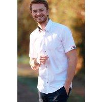 CLAUDIO LUGLI Men's Classic Satin Cotton Short Sleeve Shirt Pegasus Edition in White | Size: Large