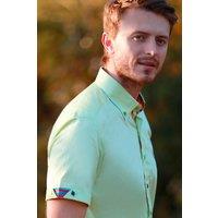 CLAUDIO LUGLI Men's Classic Satin Cotton Short Sleeve Shirt Pegasus Edition in Green | Size: Large