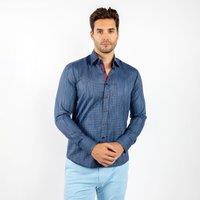 CLAUDIO LUGLI Men's Luxury Knitted Classic Jacquard Shirt in Navy | Size: Large