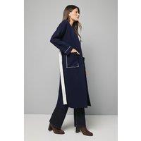 Wallis Women's Navy Contrast Longline Belted Cardigan | Size: Medium