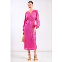Needs No Label Women's Pink Sequin Wrap Midi Dress | Size: 18