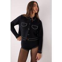 NastyGal Women's Knitted Western Stud Detail Cardigan in Black | Size: Medium
