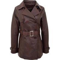House of Leather Women's Sienna Real Leather Double Breasted Mid Length Trench Coat Black 16 in Brown | Size: 18