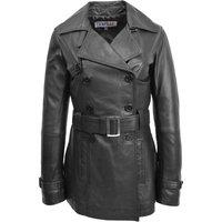 House of Leather Women's Sienna Real Leather Double Breasted Mid Length Trench Coat Black 16