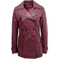 House of Leather Women's Sienna Real Leather Double Breasted Mid Length Trench Coat Black 16 in Burgundy | Size: 20