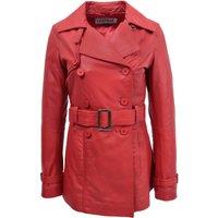 House of Leather Women's Sienna Real Leather Double Breasted Mid Length Trench Coat Black 16 in Red | Size: 12