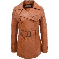 House of Leather Women's Sienna Real Leather Double Breasted Mid Length Trench Coat Black 16 in Tan | Size: 12