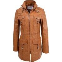 House of Leather Women's Womens Real Leather Coat Mid Length Zip Fastening Carol Tan 16 | Size: 18