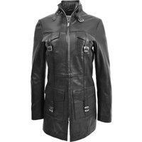 House of Leather Women's Womens Real Leather Coat Mid Length Zip Fastening Carol Tan 16 in Black | Size: 18
