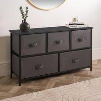 OHS Brooklyn 5 Chest of Canvas Drawers Organiser with Wood Top in Grey