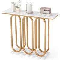 Gymax 100 CM Console Table Entryway Table Faux Marble-White in White