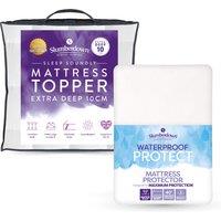 Slumberdown 10cm Mattress Topper & Waterproof Mattress Protector in White | Size: Double