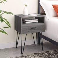 EONLION Modern Single Drawer Wood Table Night Stand in Dark Grey