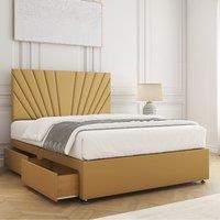 BSSPOKE Maria Velvet Divan Bed Set 24Headboard & 2Drawers Footend & Mattress in Mustard | Size: King