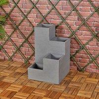 EONLION 4 Tier Stepped Outdoor Planter Cubed Ribbed Plastic Pot in Dark Grey