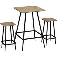 EONLION 3 Pcs Industrial Square Breakfast Bar Table Set w/ 2 Matching Stools in Light Oak