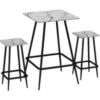 EONLION 3 Pcs Industrial Square Breakfast Bar Table Set w/ 2 Matching Stools in White
