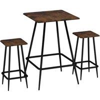 EONLION 3 Pcs Industrial Square Breakfast Bar Table Set w/ 2 Matching Stools in Brown