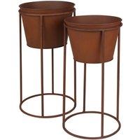 EONLION 2Pc Outdoor Rustic Metal Plant Stand in Metallic Gold