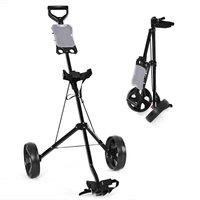 Gymax 2 Wheel Golf Cart Foldable Golf Trolley Push Pull Cart With Scoreboard in Black