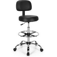 Gymax Set of 2 Upholstered Rolling Stool Height Adjustable Swivel Task Chair in Black | Size: 2 Pack