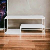 EONLION Modern Tiered Metal & Wood Coffee Table in White | Size: A