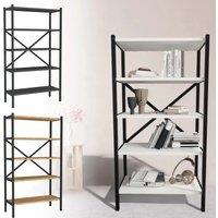 EONLION 5-Shelf Wood Bookcase, Metal Frame Storage Shelving Unit in White