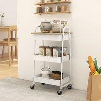 HOMCOM Rolling Utility Cart with Mesh Baskets for Kitchen in Light Oak