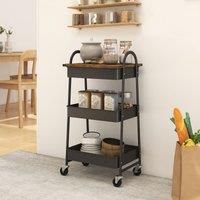 HOMCOM Rolling Utility Cart with Mesh Baskets for Kitchen in Brown