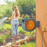 OUTSUNNY Retractable Hose Reel Wall Mounted with Lock, Orange