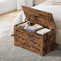VASAGLE Medium Rustic Storage Chest Blanket Box Safety Hinges Bench in Brown