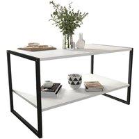 EONLION 90cm Wood Metal Coffee Table Open Shelf Storage in White