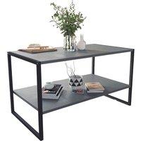 EONLION 90cm Wood Metal Coffee Table Open Shelf Storage in Black